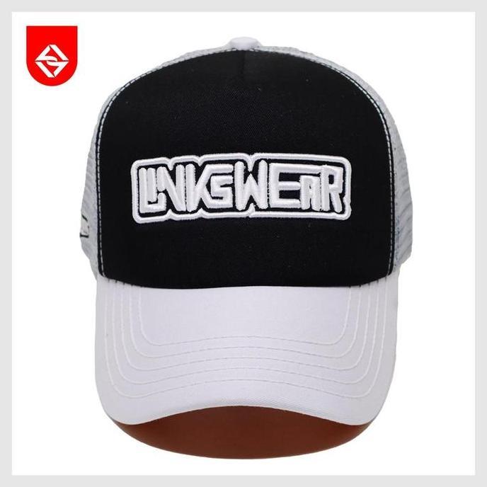 MERAH LINKSWEAR Trucker Hat Red Mesh Hat Mens Distro Hat สีดําสีขาวสีเทา 104