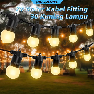 Innopower Kuning Lampu Paket Fitting Gantung Lampu Cafe Outdoor 30 Meter 30 Fitting Bohlam LED G45