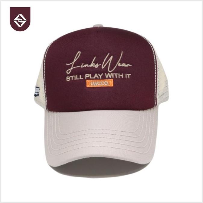 Linkswear ผู้ชายตาข่าย Trucker หมวก Distro Combination ครีม Maroon 119 Lotto วัสดุสบายโฟมปรับ 60-63 