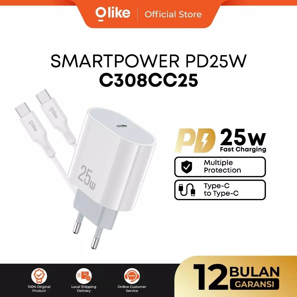 OLIKE Charger C308 Type C 25W Fast Charging Plus Type C to Type C Cable