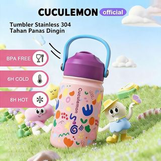 CUCULEMON Tumbler Anak Sedotan 350ml Termos Stainless Steel Botol Minum Portable Tahan Panas Dingin