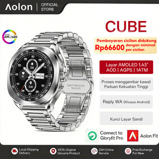 [ Garansi 1 tahun ]  Aolon Cube Smartwatch 1.43" AMOLED AOD & Jam Tangan Pria Smart & AGPS & Strava & 1ATM Waterproof Password Lock Screen pemantauan kesehatan panggilan Smart watch Aolon Indonesia