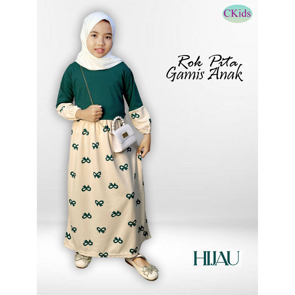 CKids Muslim ของเด็กผู้หญิงพร้อมกระโปรงริบบิ้นขนาดใหญ่