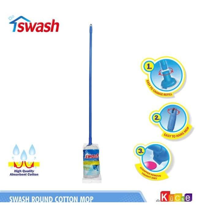 KATUN Swash Round Cotton Mop Set Floor Mop Tool With High Quality Cotton Mop Head Handle 125 Cm สําห