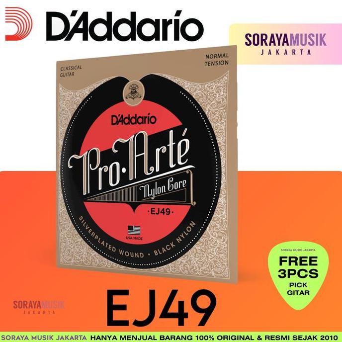 Daddario EJ49 Pro Arte Silver Plated Wound Black Nylon ความตึงเครียดปกติ