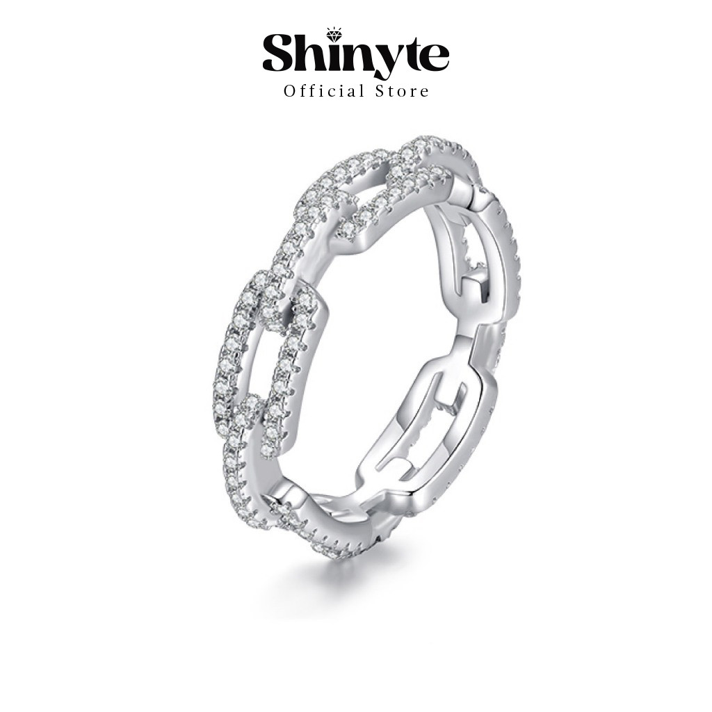 Shinyte Official Store S925 แหวนเงิน Sparkle Chain Link แหวน 14K ชุบทองป้องกันสนิมเงินสเตอร์ลิงสไตล์