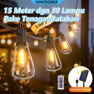 Innopower 30 Bohlam LED 15 Meter Tenaga Surya Panel Kuning Fitting Lampu Gantung Outdoor Matahari Tahan Air