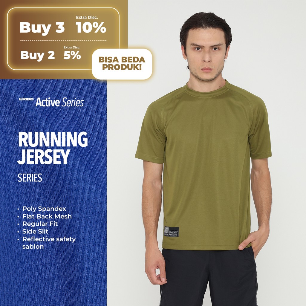 เสื้อวิ่ง Erigo Waldo Olive - เสื้อกีฬา Unisex