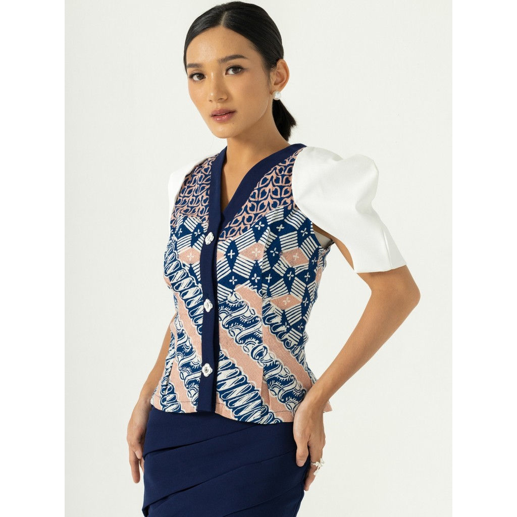 Melevee Batik - Avira Top - Tenara Collection - เสื้อบาติกสีชมพูกรมท่า, ชุดทํางานสํานักงานของผู้หญิง