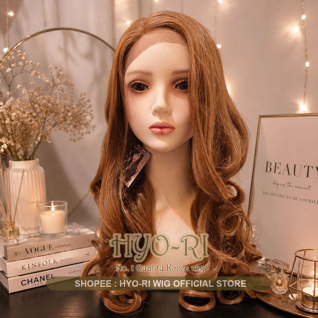 HYO-RI WIG : FRONT LACE WIG LACE LONG WIG ผู้หญิง WIG NATURAL KOREAN WIG LONG CURLY WAVE GOLDEN WIG 