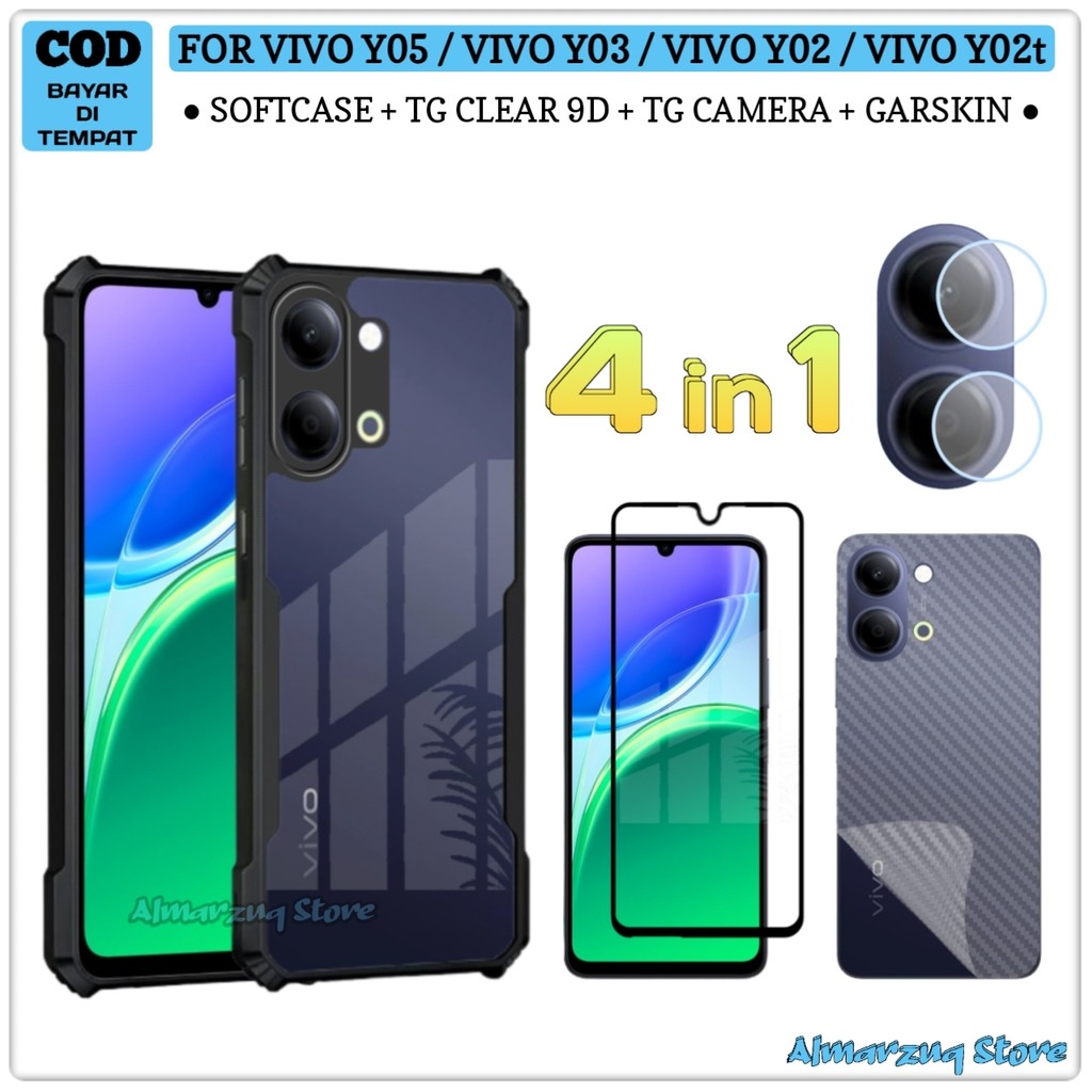 Vivo Y05 Y03 Y02 Y02t Softcase Package Anti-Scratch Casing Full Tempered Glass Camera Garskin