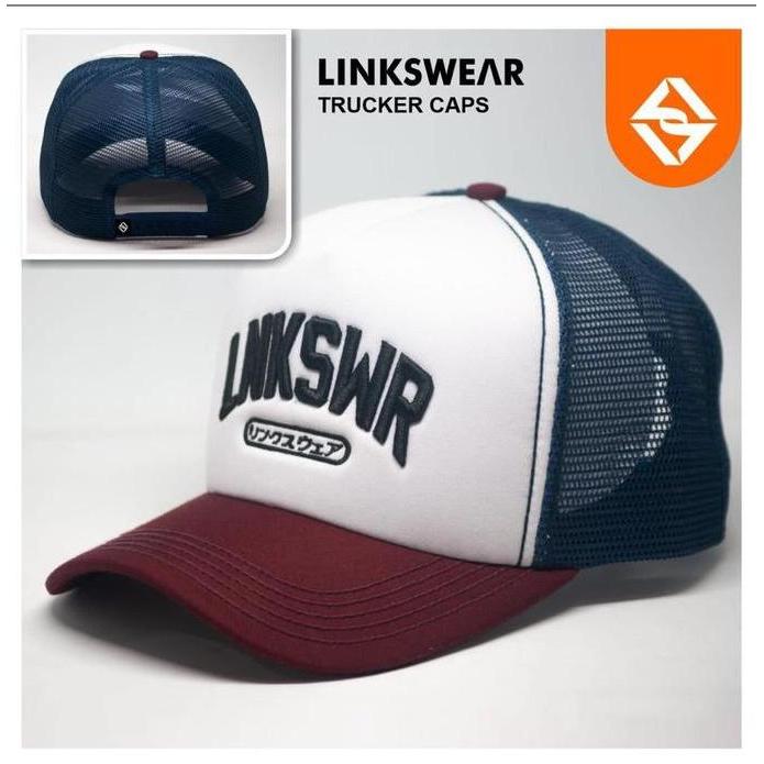LINKSWEAR TRUCKER HAT MENS NET HAT EMBROIDERRED MAROON สีขาว NAVY - LTT01 ยาง