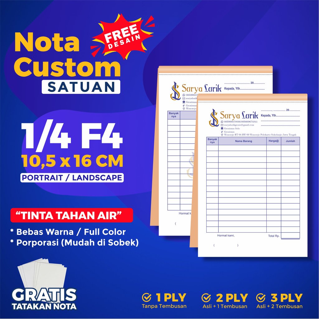 COSTUME NOTE 1/4 ออกแบบฟรีและโลโก้ฟรีฟรีชื่อของคุณเองสีเต็ม 1ply 2ply 3ply