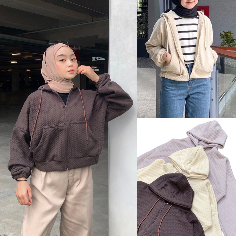 Stiego-Wafe Crop Zipper Hoodie Oversize