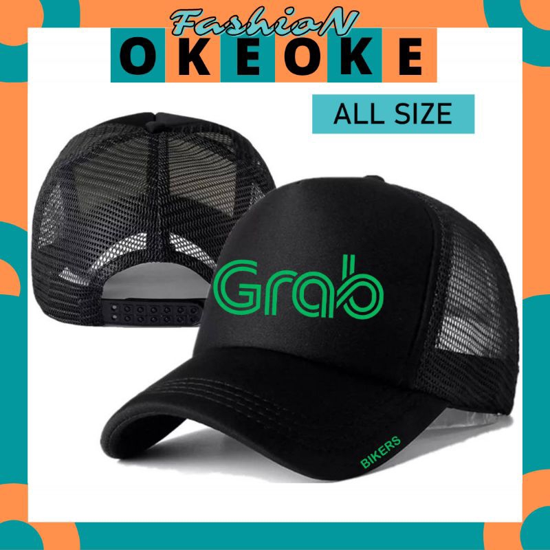Okeokefashion Trucker GRAB Hat - GRAB Logo Distro Hat - Premium Distro Hat - หมวกผู้ชายผู้ใหญ่ - หมวกตาข่ายผู้ชายเท่ๆ - อื่นๆ