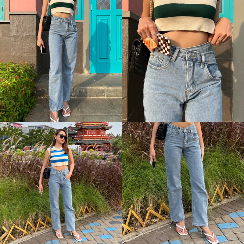 SORINBYHER Berlin CrissCross Jeans / กางเกงยีนส์เอวสูงผู้หญิง กางเกงยีนส์ขายาว