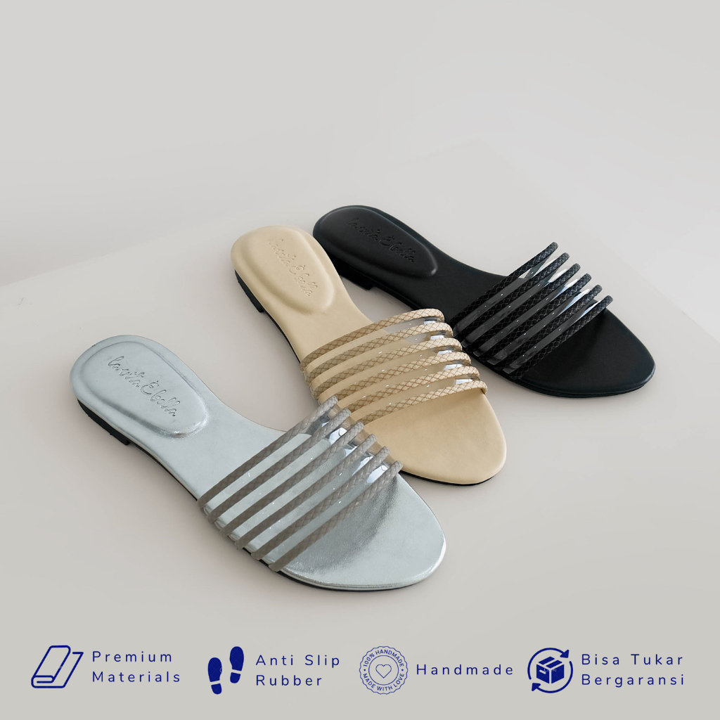 [จํากัด] La Vita E Bella Zoey รองเท้าแตะสไลด์แบนแบบถักโปร่งใสของผู้หญิง [LP 530]