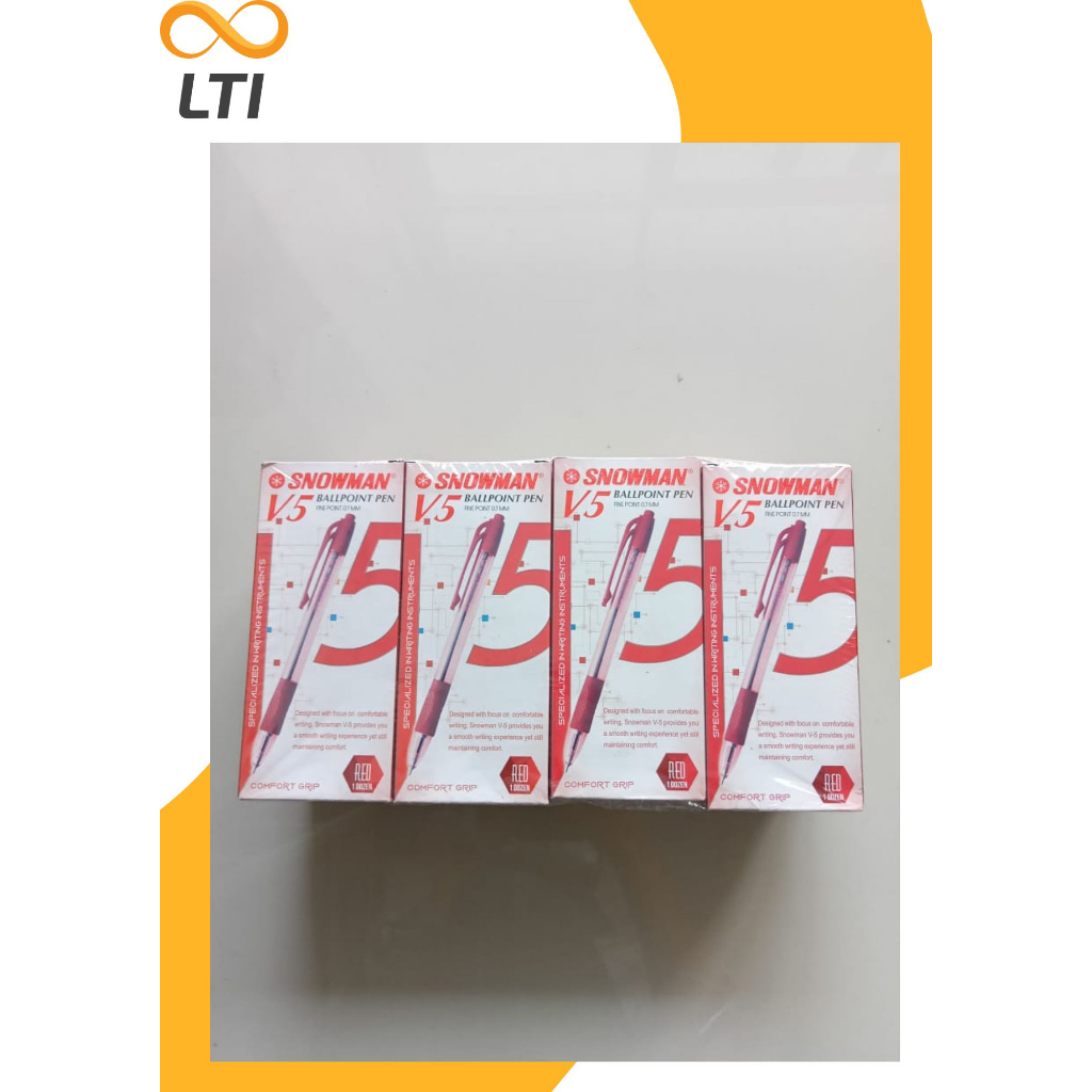 MERAH SNOWMAN V-5 Semi Gel Ballpoint Pens RED POUCH - ECOMICAL