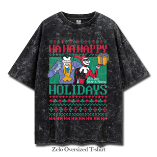 เสื้อยืดโอเวอร์ไซซ์ พิมพ์ลาย Batman Happy Holidays Joker &amp; Harley Quinn