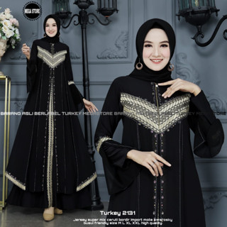 Gamis Abaya Turkey 2131 ชุดเดรส สไตล์มุสลิม ปักลาย สีดํา สําหรับผู้หญิง