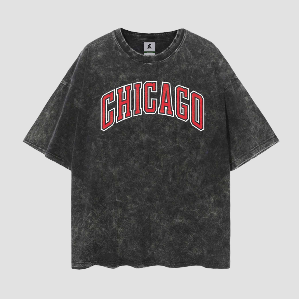 Chicago Bulls Logo เสื้อยืดวินเทจสไตล์ Oversize Washed Tee