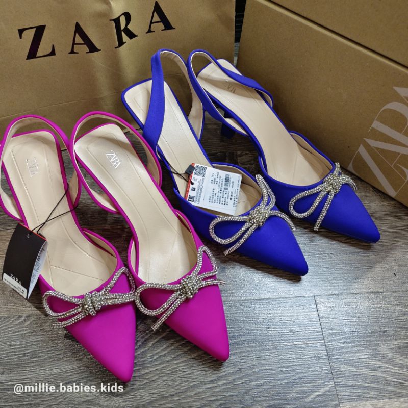 Zara Heels Blue Pink Satin Imported Bling Party Shoes