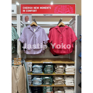 Uniqlo เสื้อเชิ้ต คอปก เปิดหน้า ผ้าลินินผสม สําหรับผู้หญิง