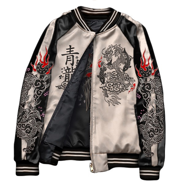 Hitam sukajan แจ็คเก็ต sukajan Dragon motif Two In One เย็บปักถักร้อย Original Men Women bomber Jack