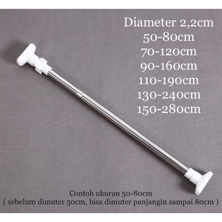 TIANG PIPA TONGKAT STAINLIST FLEKSIBEL 50CM-420CM TANPA PAKU /TIANG HORDEN GORDEN GORDENG HORDENG PINTU JENDELA/TIANG TONGKAT KOLONG DAPUR/TIANG BATANG PIPA SERBAGUNA SHOWER KAMAR MANDI RAK LEMARI JEMURAN BAJU/TIANG BATANG PIPA 1METER 2METER 3METER 4METER