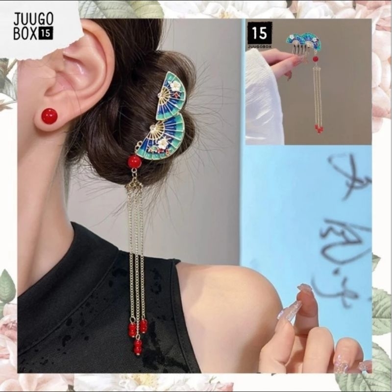 J15 - หวีผมคลิปพู่ย้อนยุค Sangjit พัดลมจีนเกาหลี Opera Sanjit กิจกรรม Sincia ตรุษจีน