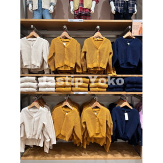 Uniqlo เสื้อคาร์ดิแกน แขนยาว ผ้าถัก ล้างทําความสะอาดได้ สําหรับเด็กผู้หญิง