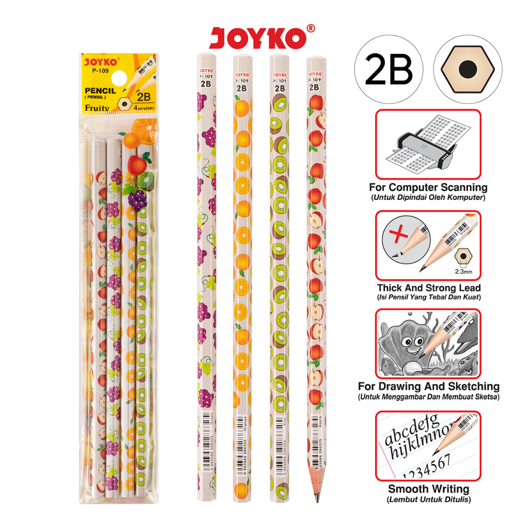 JOYKO Pencil P-109 2B Fruity 1 ชุด 4 ชิ้น