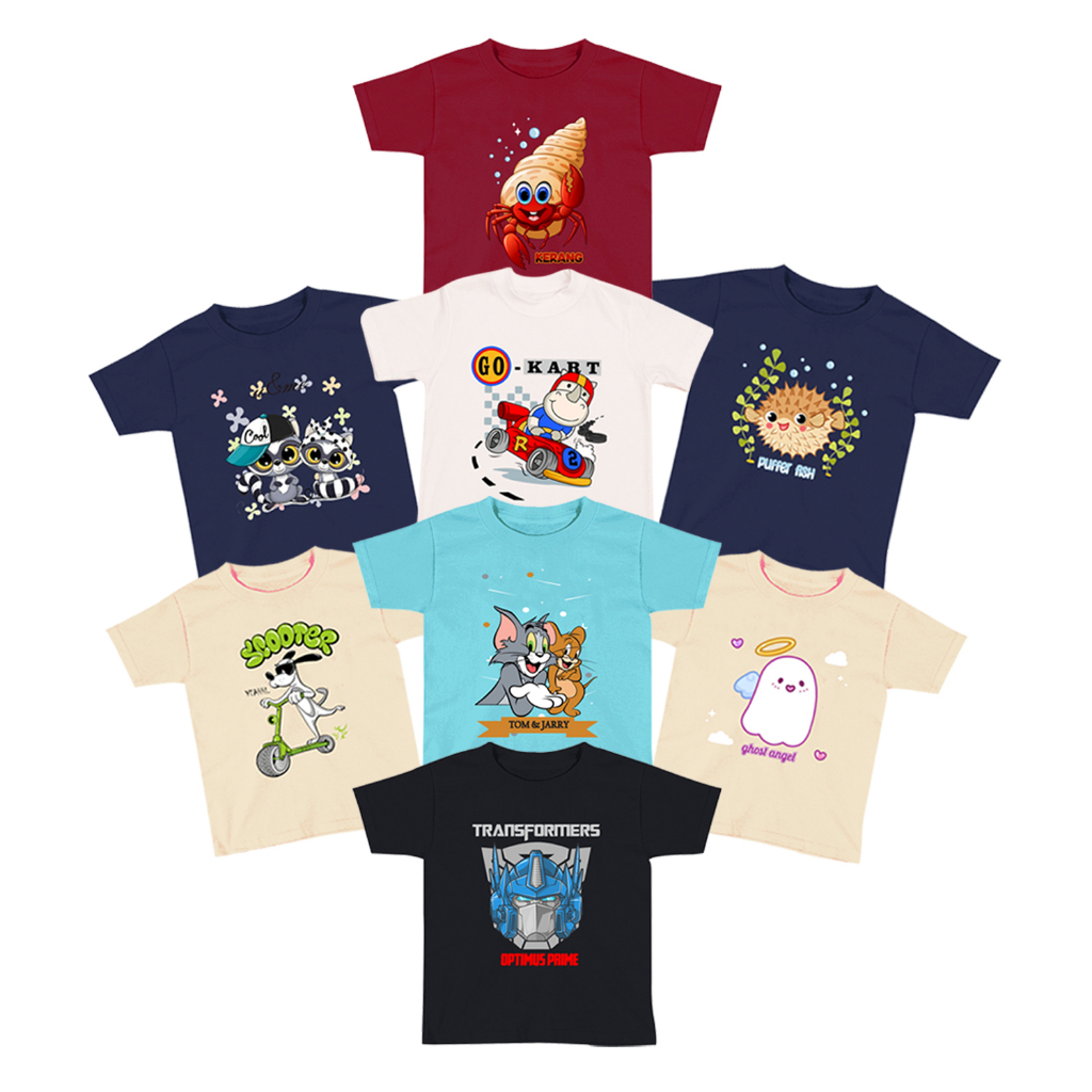 เสื้อยืดเด็ก เสื้อผ้าเด็ก Combed 24s 1-10 ปี Fuffer Fish เสื้อยืด Ghost Angel เสื้อยืด Go Kart Rice 