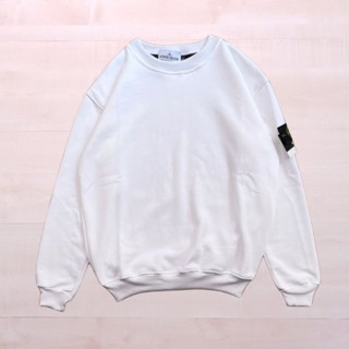 เสื้อแจ็กเก็ตกันหนาว คอกลม พิมพ์ลายโลโก้ STONE ISLAND สีขาว