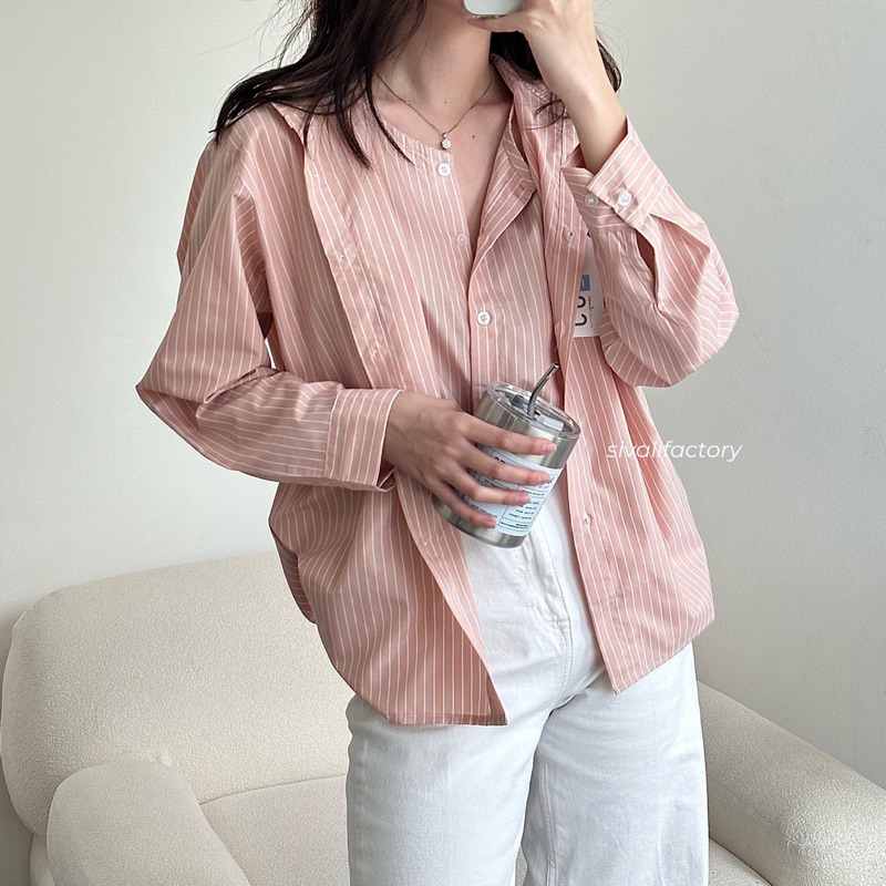 KEMEJA SIVALI Sora Shirt - เสื้อเชิ้ตลาย Double Layer - เสื้อเชิ้ตสํานักงานชั้นผู้หญิงแขนยาว 547