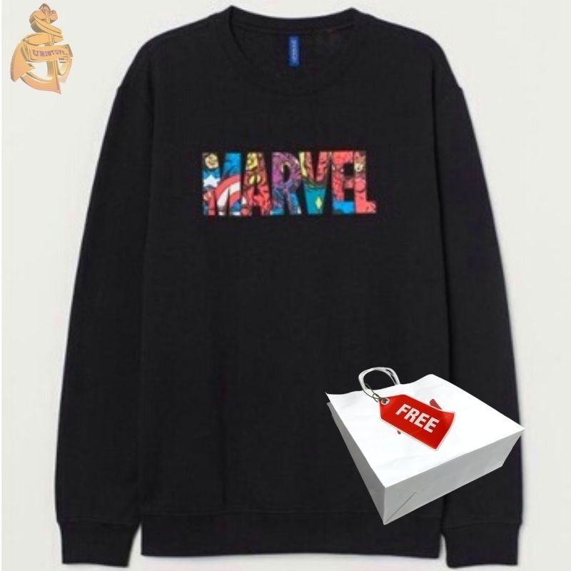 Hm Marvel Avenger Black Crewneck Sweater สําหรับผู้ชาย วัยรุ่น ผู้หญิง แท็ก แถมถุงกระดาษ