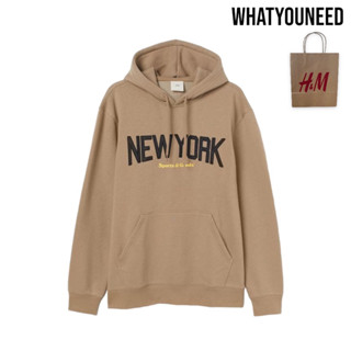 H&amp;M (8.8) เสื้อฮู้ดดี้ ปักลาย New York Brown แบบนิ่ม สําหรับผู้หญิง และผู้ชาย