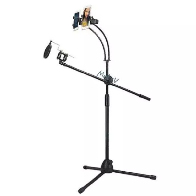 ไมโครโฟนขาตั้งกล้องพร้อมขาตั้งที่วางโทรศัพท์ขยายบูม Smule คาราโอเกะ
