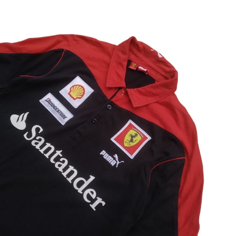 เสื้อยืดโปโล ลายทีมแข่งรถ Polo F1 Formula One Fernando Alonso Puma Scuderia Ferrari Coconut Milk สีดํา สีแดง