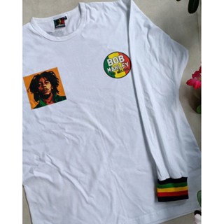 Jatimaika เสื้อยืด แขนยาว ลาย Bob Marley สีขาว rasta reggae jamaica Dreadlocks