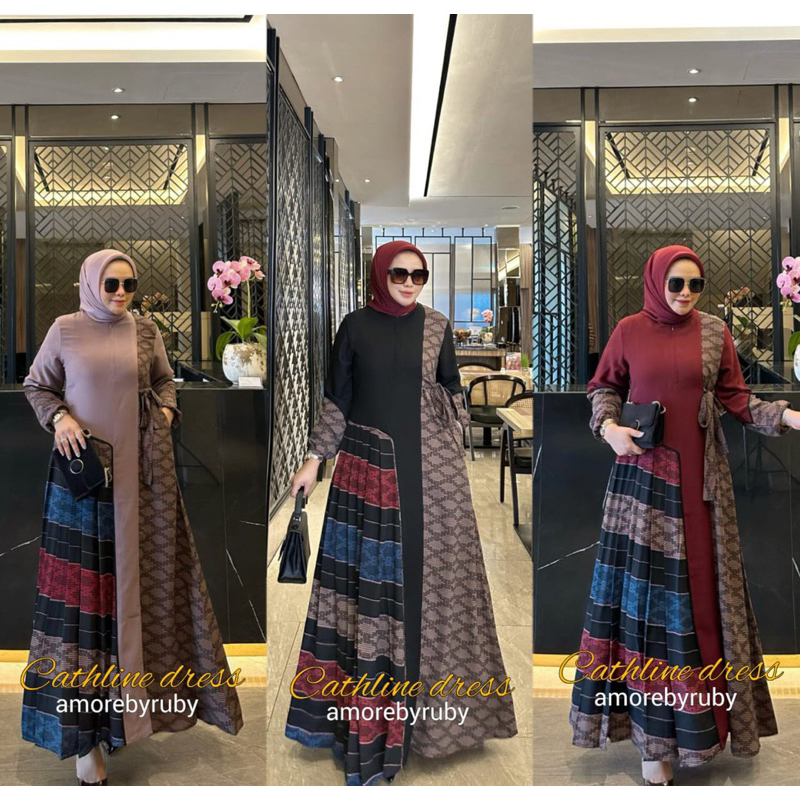 Cathline DRESS AMORE โดย RUBY GAMIS ASWAN โซ ่ จีบ MOTIF FRIENDLY สายรัดด ้ านข ้ าง