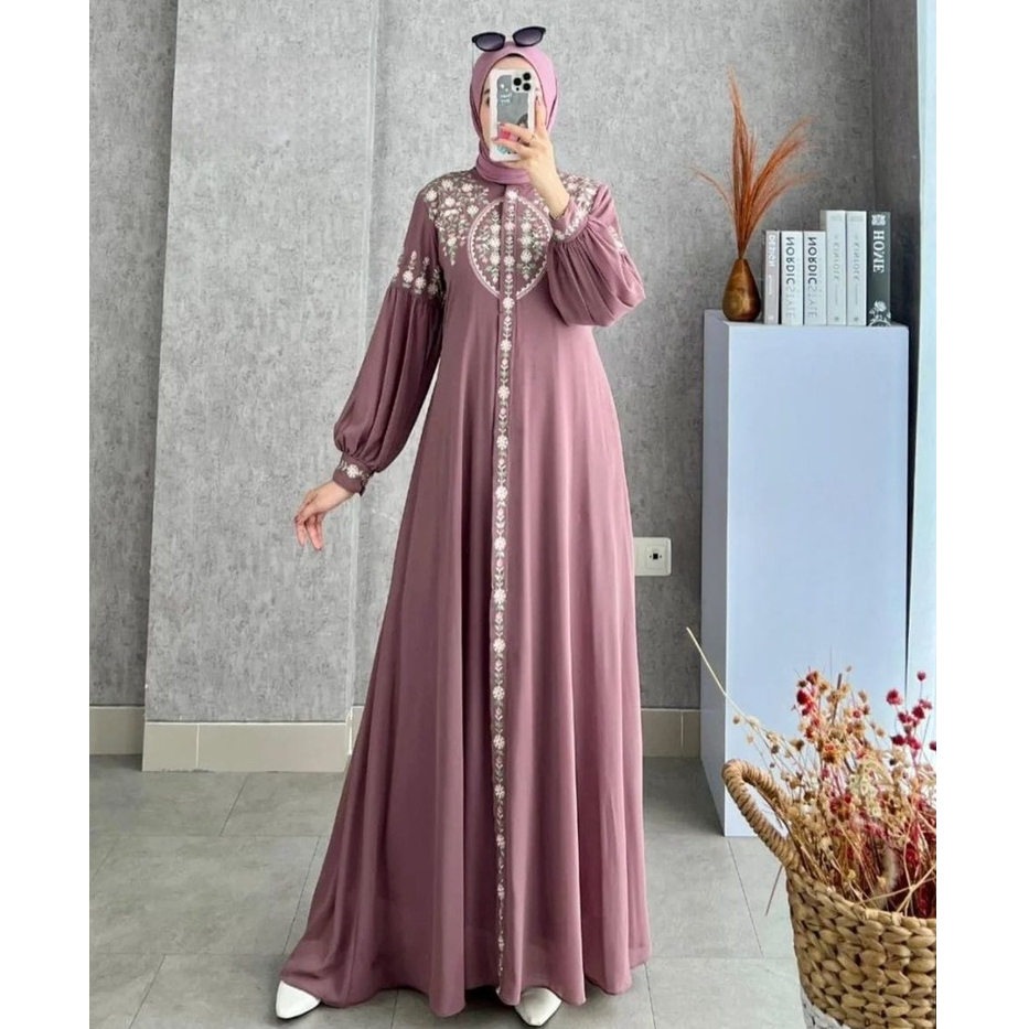ชุด Vallina - ชุด Diandra ปักมุสลิมของผู้หญิง Gamis Maxy ล่าสุดงานแต่งงานสมัยใหม่ Eid 2023