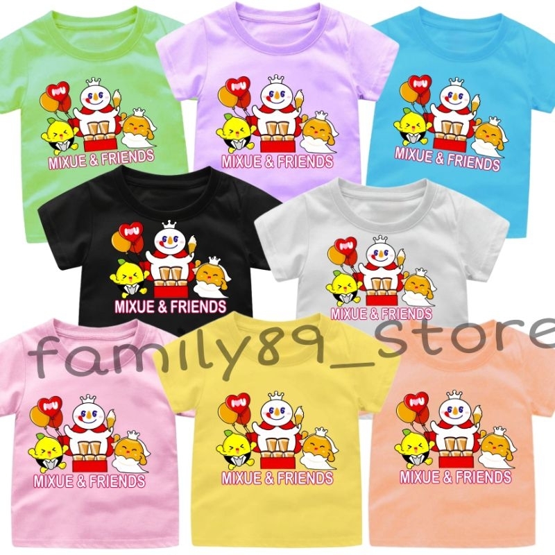 MIXUE & FRIENDS เสื้อยืดตุ๊กตาสําหรับเด็กชายและเด็กหญิง