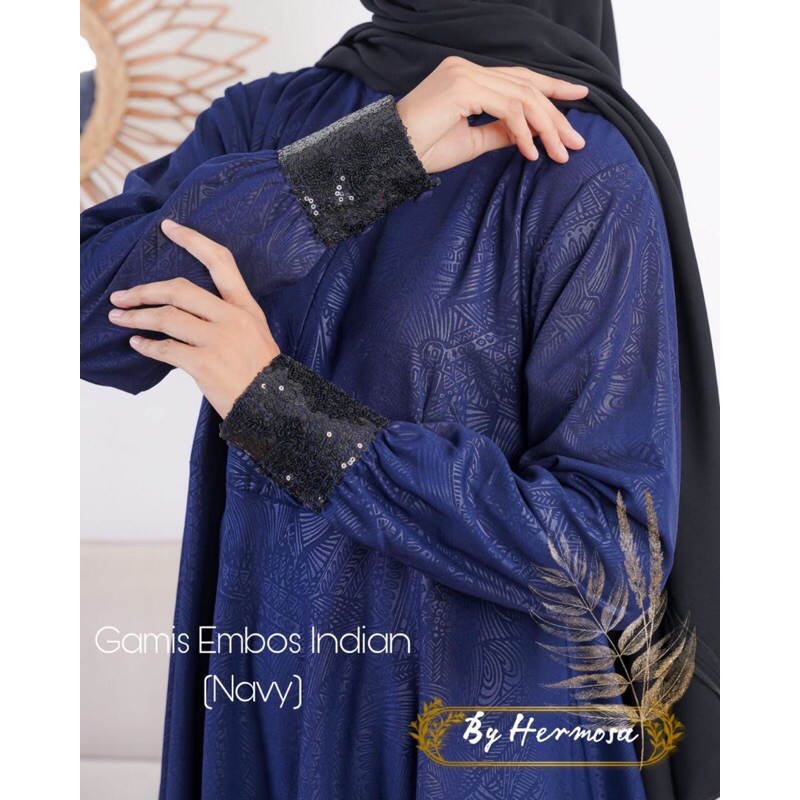 Hermosa Original Indian Navy Umbrella 4m Embossed Dress - Hermosa Dress