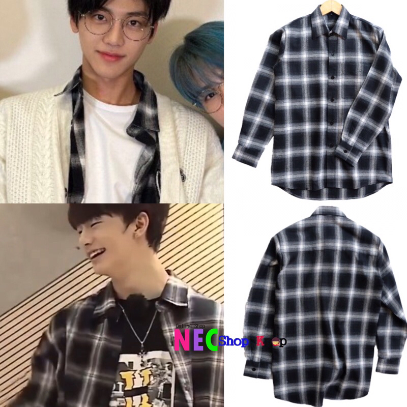 เสื้อ KEMEJA Jaemin NCT DREAM, HYUNDAN STRAY KIDS - เสื้อเชิ้ตสีขาวสีดําผ้าสักหลาด Vlive Kpop เสื้อเ