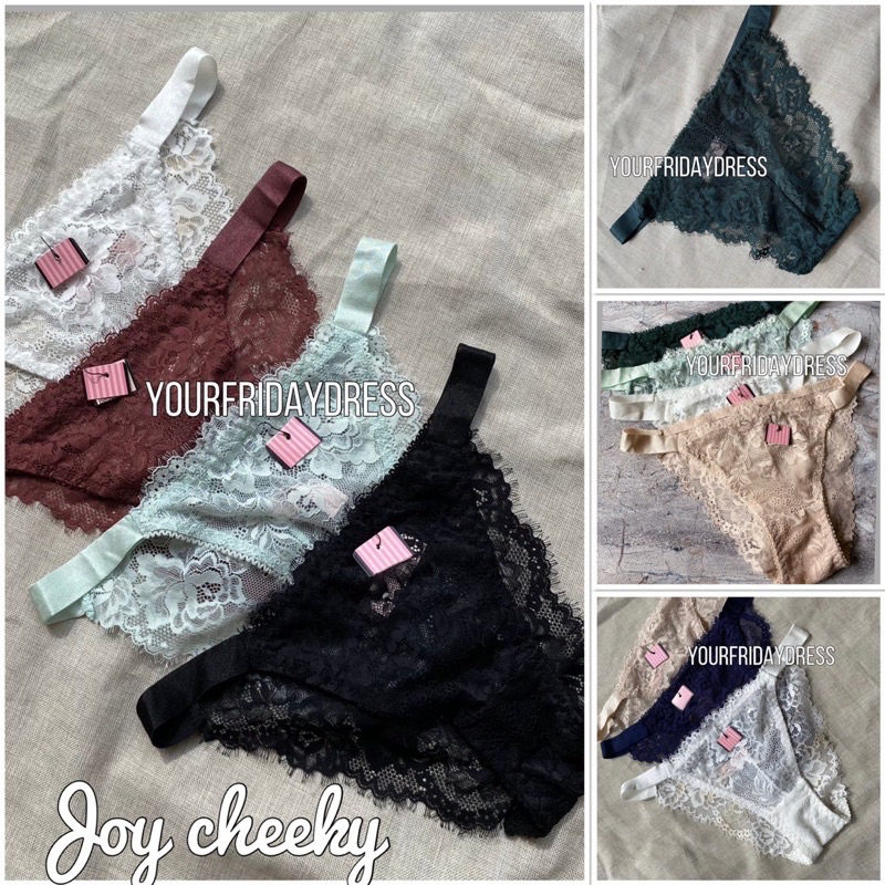 Victoria Secret JOY Dream Angels Lacey Cheeky กางเกงและทองสายรัดยืดหยุ่น CD ผู้หญิงกึ่งทอง gstring กางเกงต้นฉบับ jastip เหลือส่งออกตัด burkat ป้ายลูกไม้ brukat ชุดชั้นในเซ็กซี่กางเกง cool ดูดซับเหงื่อเรียบบ้าน sleep