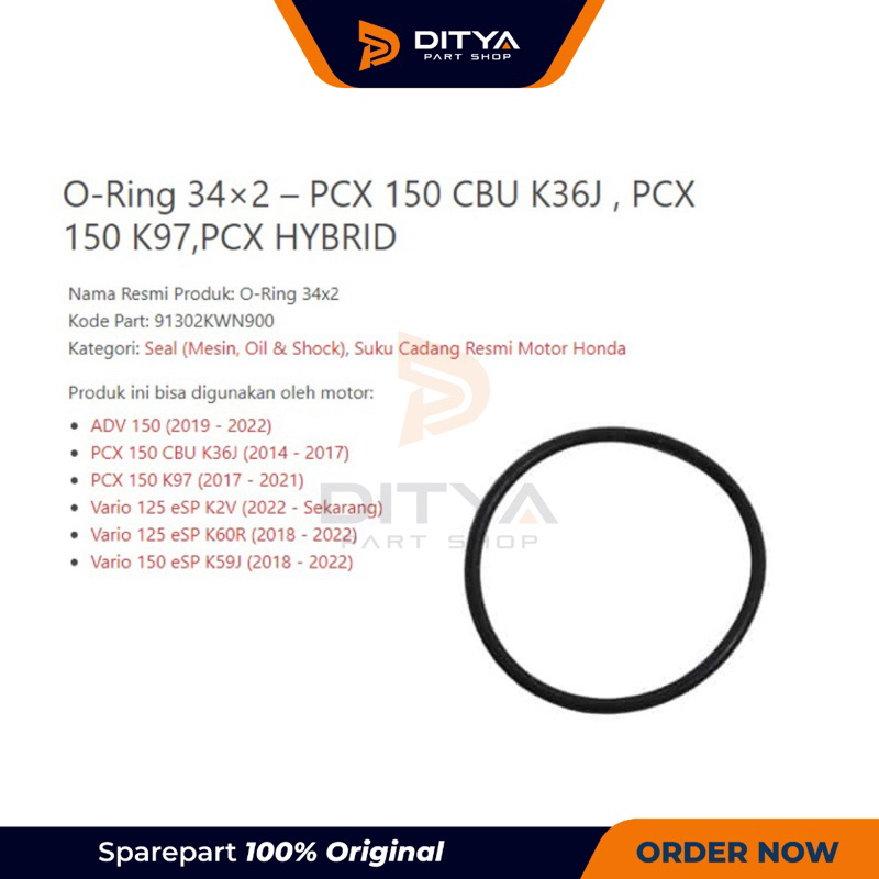 91302KWN900 O-Ring 34 Four2 O-Ring As Waterpump – PCX 150 CBU K36J, PCX 150 K97, PCX HYBRID, VARIO 1