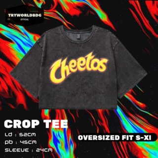 Tryworldbdg เสื้อครอปท็อป "CHEETOS" อย่างเป็นทางการ | เสื้อครอป โชว์หลัง | เสื้อยืด Cheetos WASHING VINTAGE TEE CROP TOP