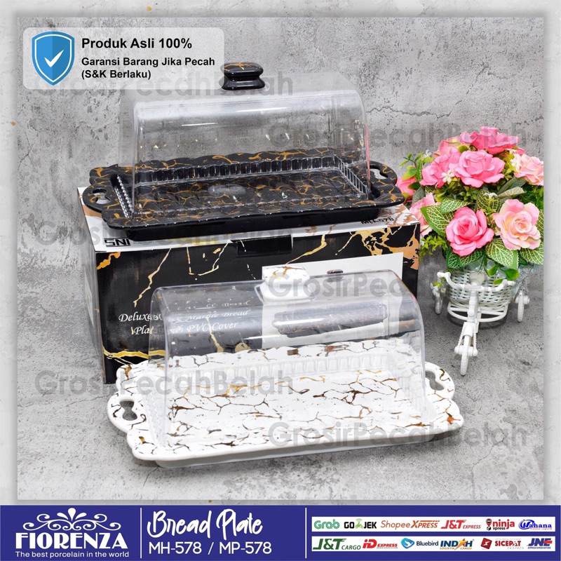 Fiorenza Marble Motif ขนมปังถาดเสิร์ฟเค้กพร้อมฝาปิด MH-578/MP-578