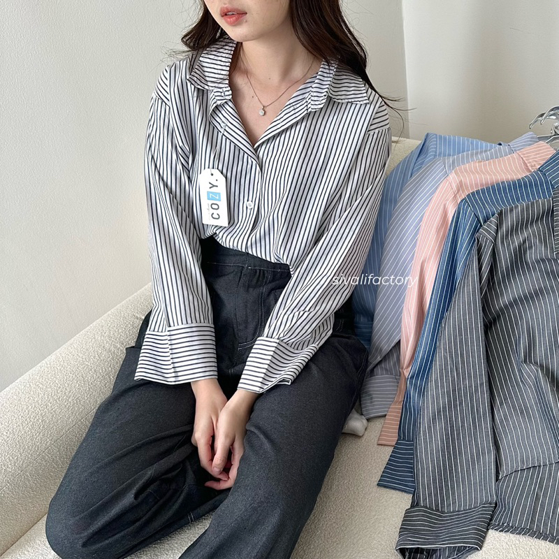 เสื้อ KEMEJA SIVALI Ziggy ลายทาง แขนยาว ขนาดใหญ่ สําหรับผู้หญิง | 3696